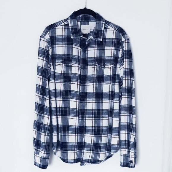 American Eagle Men's Size Medium Blue Plaid Button Down Shirt Long Sleeve Cotton - Picture 1 of 5